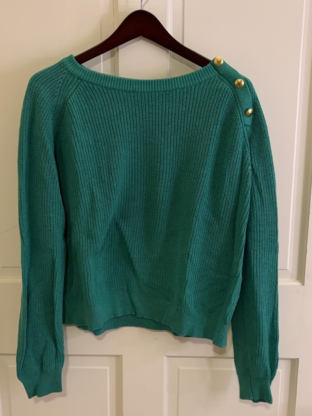 J. Crew Emerald Green Crewneck Sweater with Shoulder Buttons